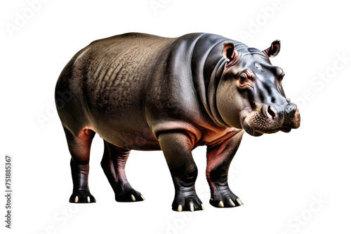 Hippopotamus  full body  high-quality stock photograph  isolation on white background  contrasts highlighted  soft-edged shadows  clean  minimalist composition  ultra clear