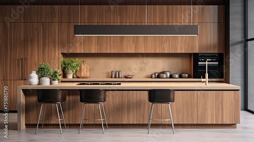 rustic wood kitchen background © vectorwin