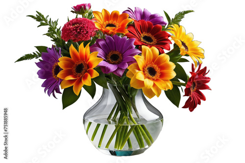 Wallpaper Mural Single vase displaying an array of multicolored blossoms, isolated on a transparent background, shot as a high-quality stock photograph, capturing the gradients and nuances of the vase and petals Torontodigital.ca
