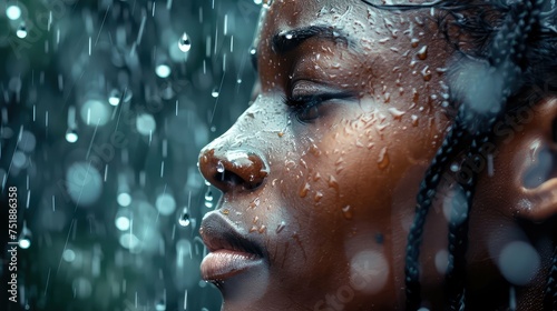 downpour black woman in rain photo