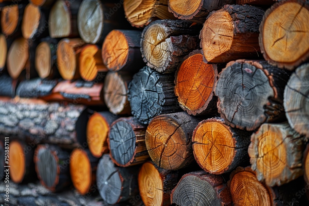 Vivid textures of stacked logs with visible tree rings and bark Vivid textures of stacked logs with visible tree rings and bark