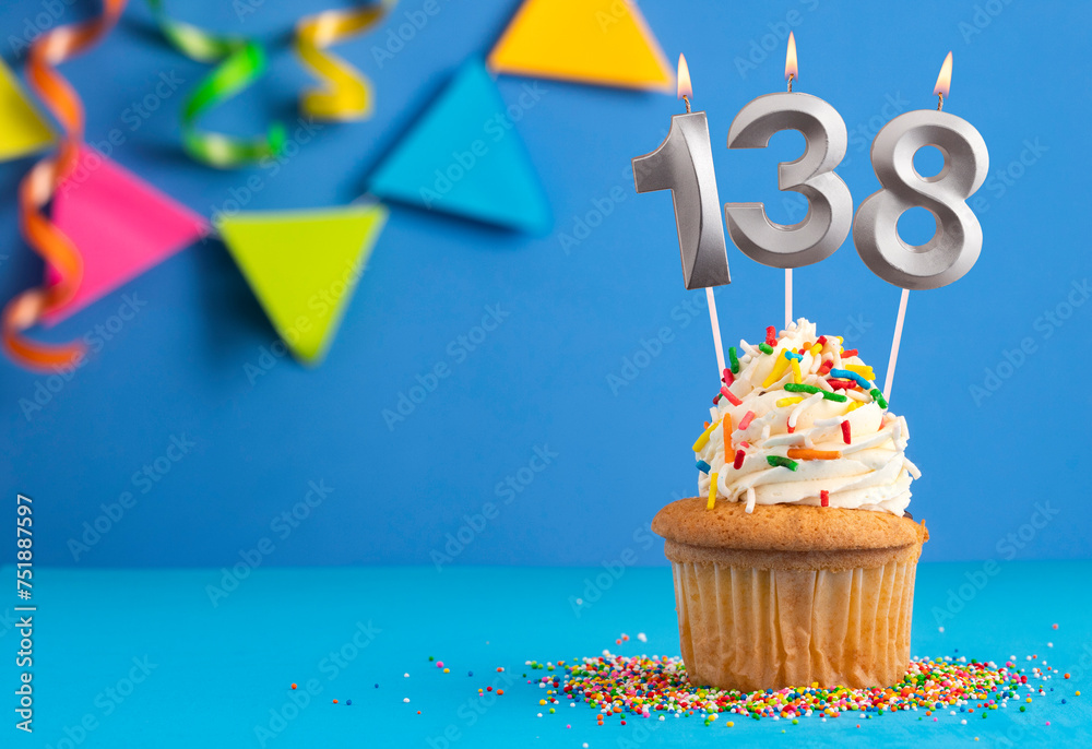 Candle number 138 - Cupcake birthday in blue background