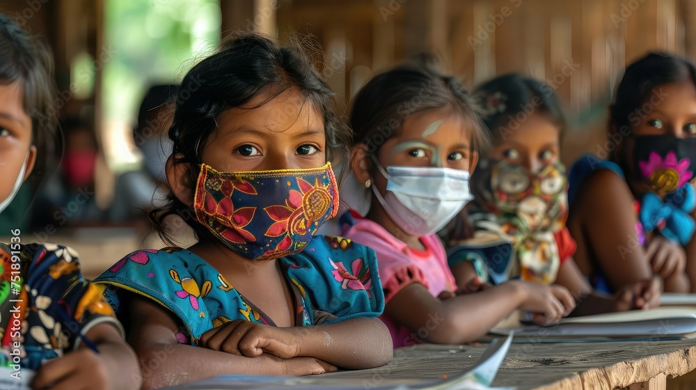 classroom kids at school with mask