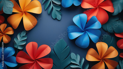 Floral wallpaper. Illustration of colorful flowers on dark blue background