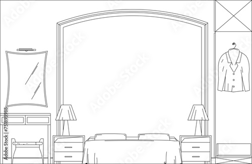 Vector sketch design illustration detailed architectural drawing of bedroom interior