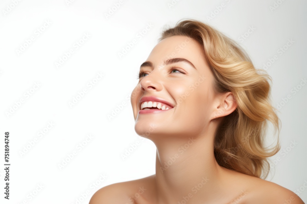 beauty, people and health concept - beautiful young woman face over white background beauty, people and health concept - beautiful young woman face over white background