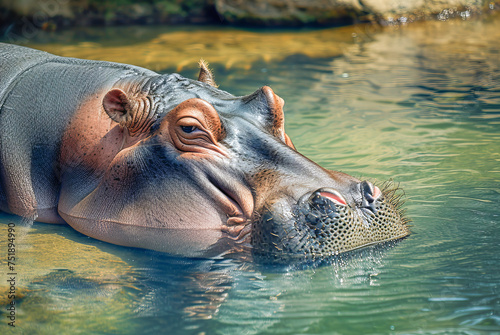 Hippopotamus amphibius in river, World Wildlife Day, March 