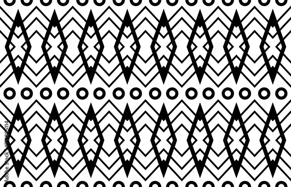 Φωτογραφία Geometric seamless pattern design for background, illustration, fabric,ethnic,clothing, carpet, silk,wallpaper, textile, batik,sarong,embroidery,card,backdrop,book cover on black and white background