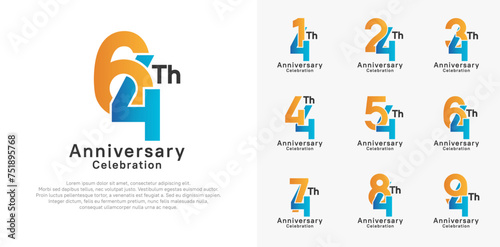 anniversary logotype vector design with orange and blue color for celebration moment