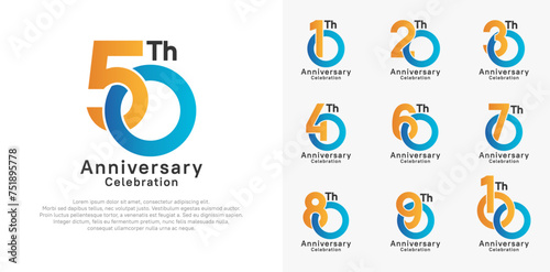 anniversary logotype vector design with orange and blue color for celebration moment
