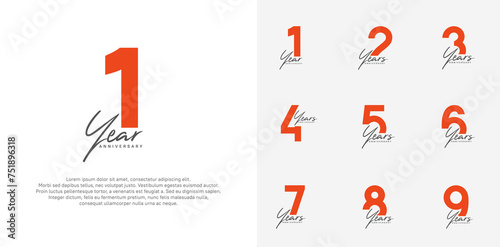 anniversary logotype vector design set with black handwriting, orange color can be use for special day photo