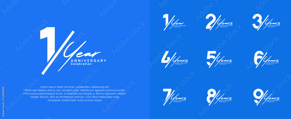 anniversary logotype vector design with slash and handwriting silver color for special day