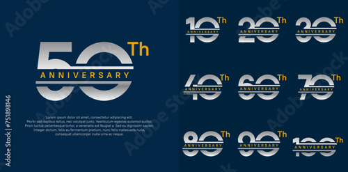 anniversary vector set design with silver and gold color for celebration day