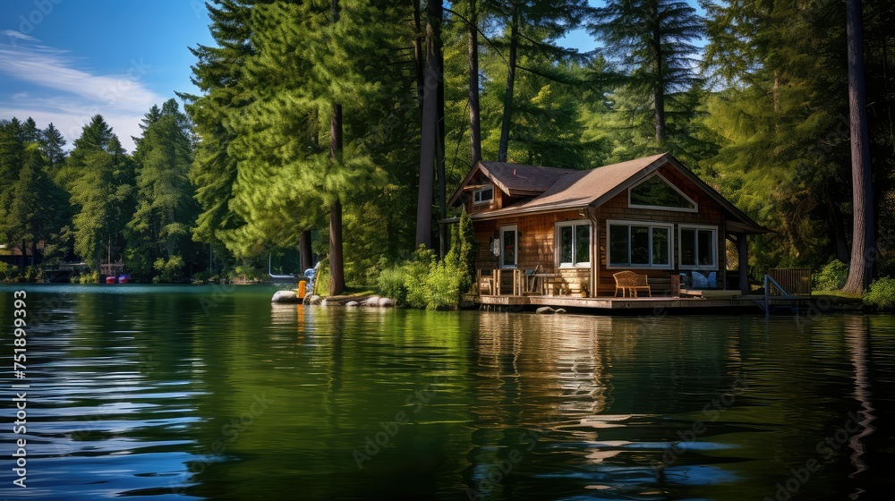 serene lake cottage building