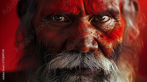 Portrait of a painted male Aboriginal man with beard
