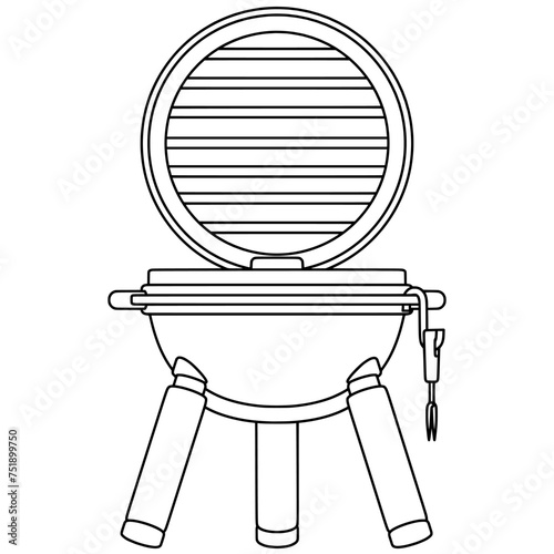 Barbeque grill line art. Vector illustration with spring season theme and line art style.