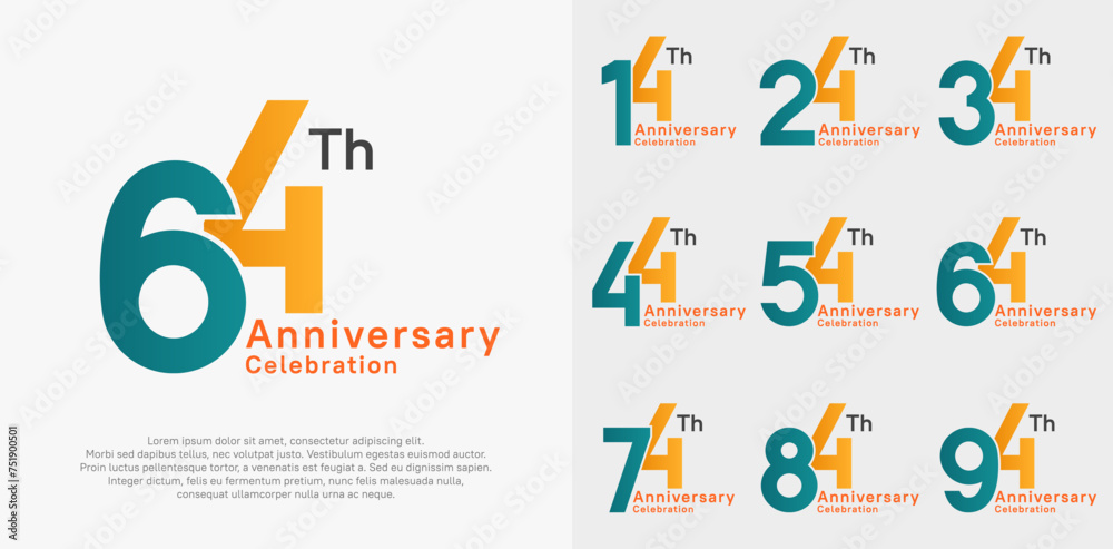 anniversary vector design set with blue and orange color for special moment celebration anniversary vector design set with blue and orange color for special moment celebration