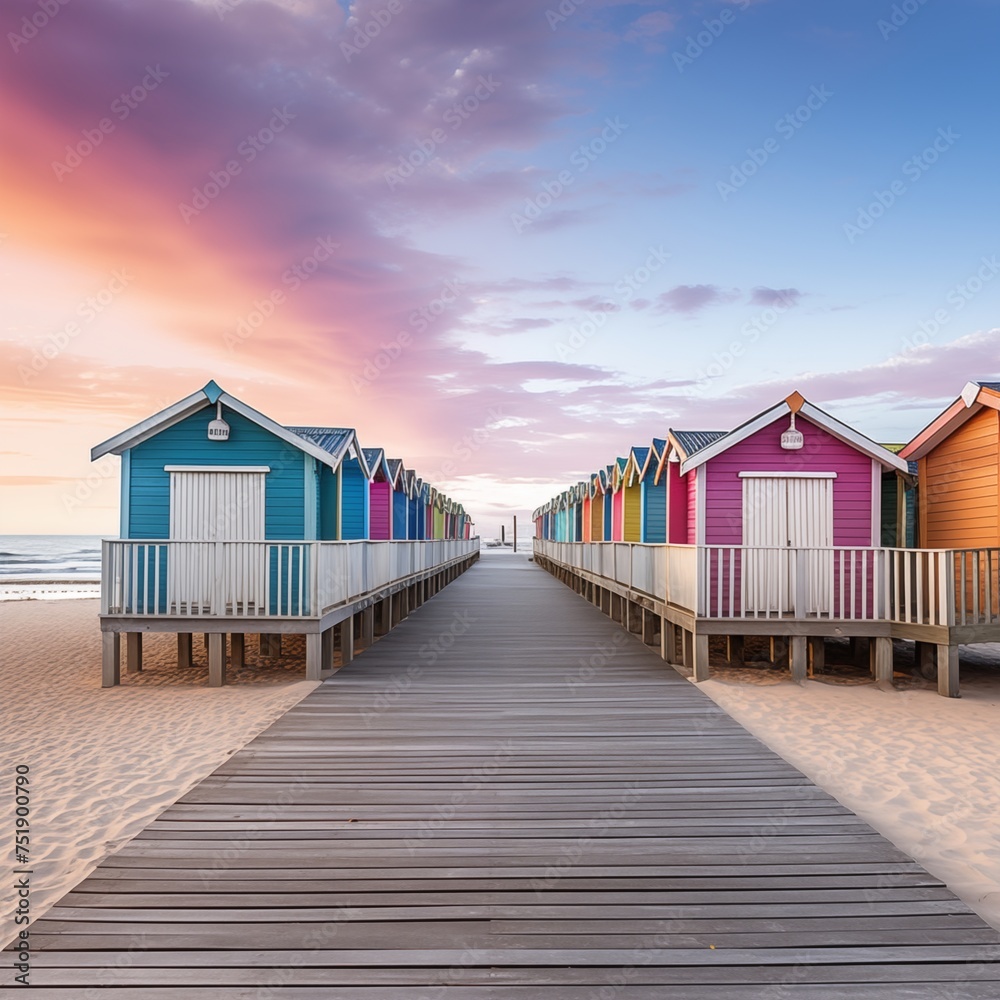Fototapeta premium Colorful huts by the sea