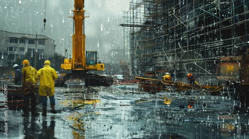 wet rainy construction site photo