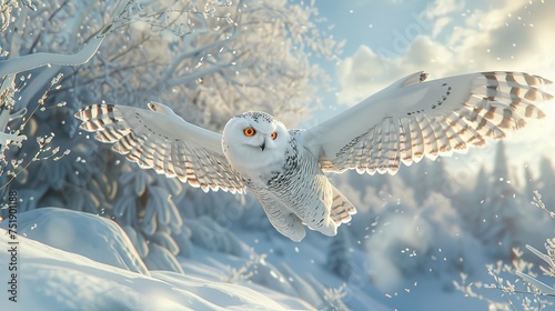 glide snowy owl flying
