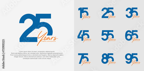 anniversary logotype vector design set with orange handwriting, blue color can be use for special day