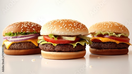 Close-up photo of three different hamburgers on the table