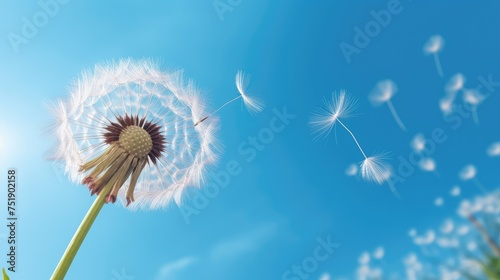 Dandelion With Sky Blue Flying Seeds