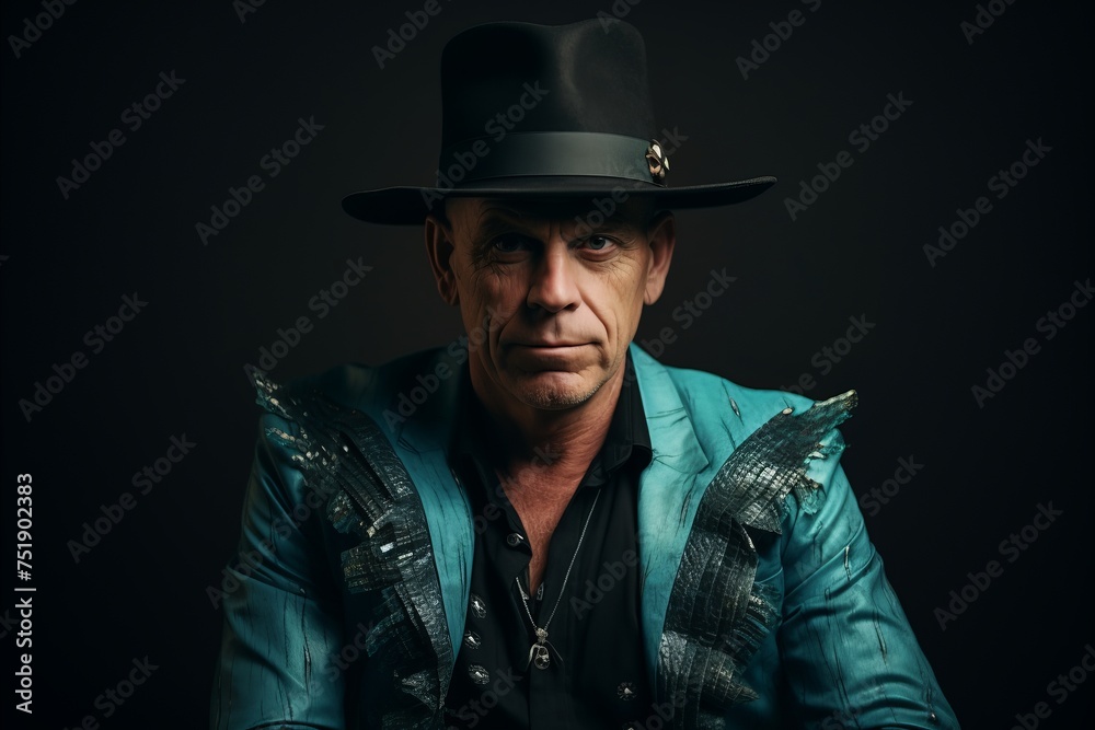 Portrait of an old gangster in a hat on a dark background. Portrait of an old gangster in a hat on a dark background.