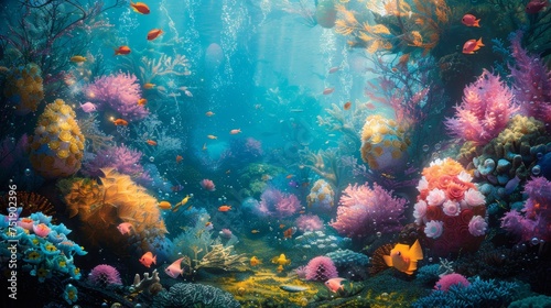 An underwater Easter celebration, where mermaids decorate coral reefs with colorful eggs and sea creatures gather in anticipation.