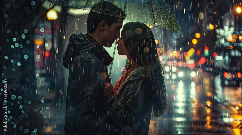 embrace couple in rain