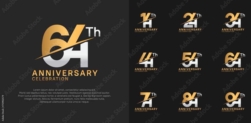anniversary logotype vector set with gold and silver color and slash for celebration day
