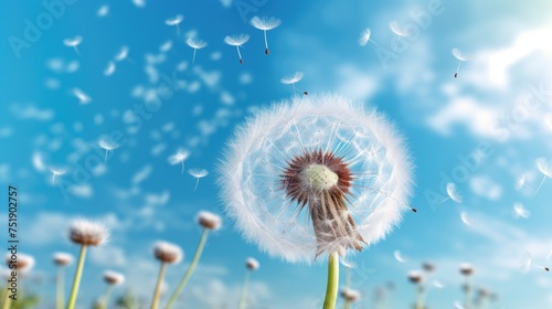 Dandelion With Sky Blue Flying Seeds