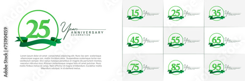 Set of Anniversary Logotype green color with ring and ribbon can be use for special day celebration photo