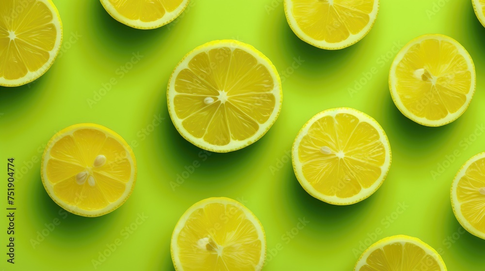 Photo Flat lemon slices on green background