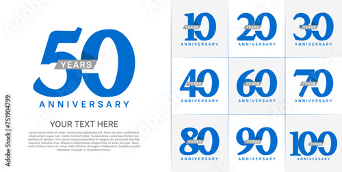 Set of Anniversary Logotype with gray ribbon, blue color can be use for special day celebration