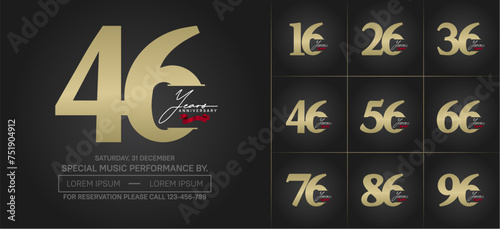 Set of Anniversary Logotype with red ribbon, gold color can be use for special day celebration © CRIMSONRED