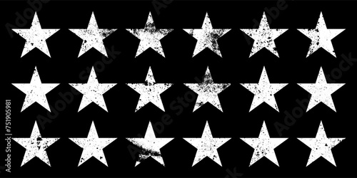 Vintage stars with cracks and stains. Old hand-drawn sign, white simple shape. Retro design element with distressed effect, grunge texture. Vector illustration