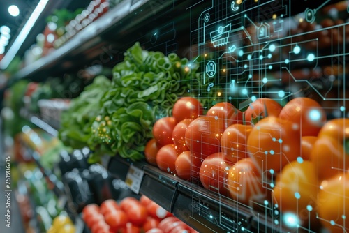 Futuristic View of Fresh Produce with Digital Analysis Overlay Concept of Food Technology, Quality Control, and Nutritional Science