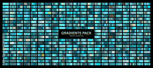 Blue, azure glossy gradient, metal foil texture. Color swatch set. Collection of high quality gradients. Shiny metallic background. Design element. Vector illustration