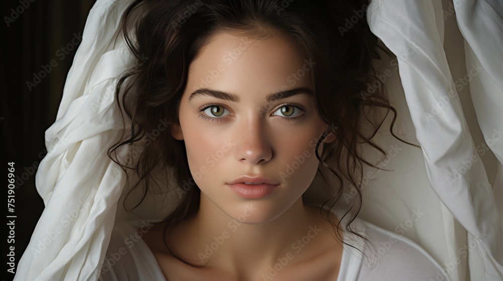 Beauty brunette woman with neat hair and healthy skin looks at the camera natural makeup of a young beautiful model on a studio background with copy space. cosmetic concept Beauty brunette woman with neat hair and healthy skin looks at the camera natural makeup of a young beautiful model on a studio background with copy space. cosmetic concept