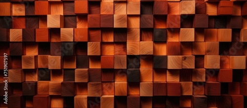 The image displays a wooden wall with a pattern of squares, creating a visually appealing design. The squares are evenly spaced and engraved into the wood, giving a structured and organized look to