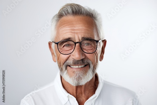 Portrait of a senior man with eyeglasses. Isolated on white background.