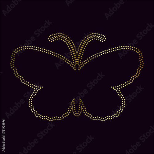 Decorative winged insect, golden outline of a butterfly. Vector graphics.