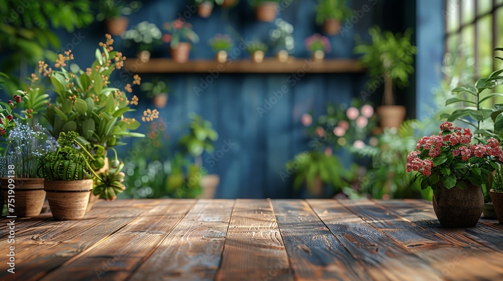Fototapeta premium flowers in pots on the porch, Minimalistic Elegance: Serene Empty Space for Commercial Photography Use