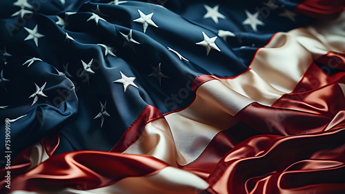  Elegant American Flag Draping. Close-up of wavy American Flag for 4th July celebration. © Yuliia