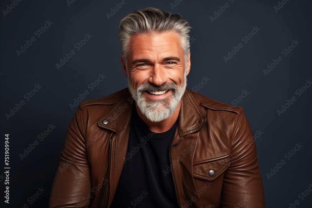 Portrait of a stylish senior man with grey hair and beard.