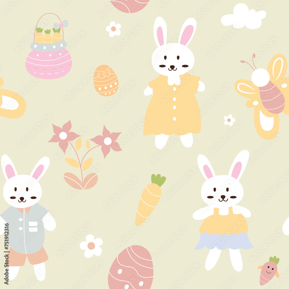 Fototapeta premium seamless pattern of cute cartoon rabbit illustration