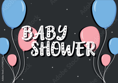Baby Shower or gender party card.  invitation gender party. Cute bunny and balloons. vector illustration