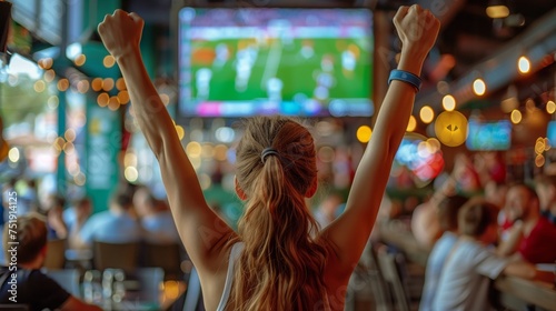 Excited Fan Watching Sports Game in Bar