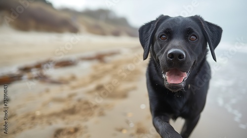 Black Labrador Retriever on Sandy Beach
